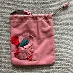 Miu Miu Pink Leather Drawstring Pouch